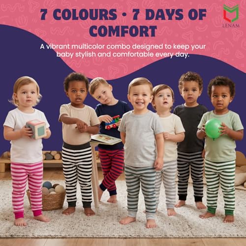 Image of LENAM Unisex Baby Unisex Baby Baby Cotton Snug Soft Pants /Diaper Fit /Pyjama /Leggings(Pack of 7) - Multicolor