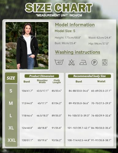Yuson Girl Softshelljacke Damen Regenjacke Wasserdicht Windbreaker Gefütterte Softshellmantel Übergangsjacke Leicht Atmungsaktiv Wanderjacke Fleece Outdoorjacke Regenmantel mit Kapuze(Schwarz, L)