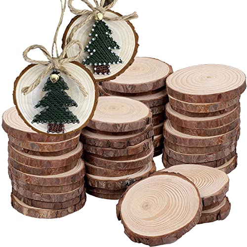 KINJOEK 36 PCS Natural Wood Slices 3.5-4 Inch with Bark