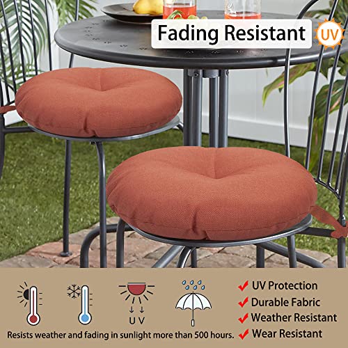Magpie Fabrics Outdoor 15"X15"X4" Round Bistro Seat Cushions With Ties Set Of 2, Fluffy Tufted Patio Chair Pads Waterproof Floor Pillow For Home Garden Balcony Kitchen Office Porch, Coral #TOP3