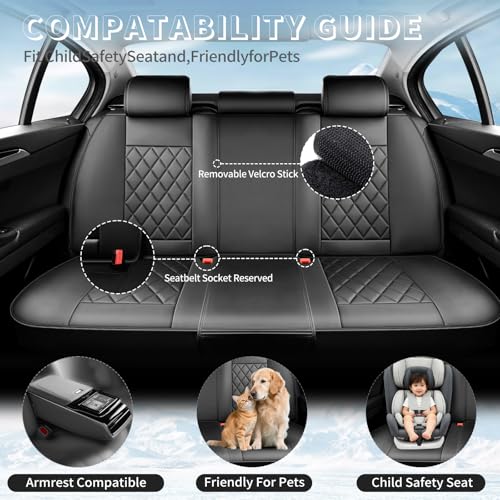 Image of Fit Equinox Car Seat Covers Compatible with Chevy Equinox 2011-2025 2026, Premium Leather Breathable, Wear Resistant, Airbag Compatible, All-Weather Protection & Full Coverage, Full Set Black
