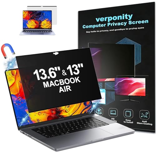 Magnetic Privacy Screen Compatible with MacBook Air 13.6/13 Inch (2022-2026 M2 M3 M4 M5), Removable Anti-Spy Laptop Privacy Screen Filter, Matte Anti Glare Blue Light Macbook Air 13 Inch Screen