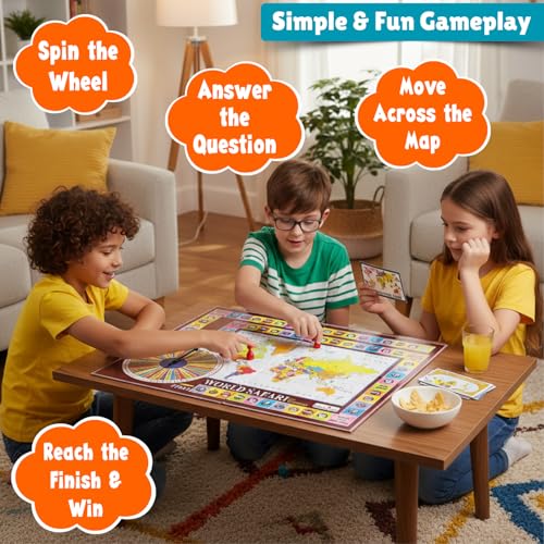 Image of Creative's World Safari Premium Educational Geography Board Games for Kids Age 9+, World Map Quiz Game with 864 Questions & Answers Countries, Capitals & General Knowledge Learning Game 2-6 Players