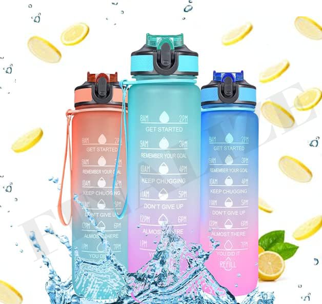 Image of Water Bottle with Motivational Time Marker, Motivational Water Bottle,Sipper Straw Drinking Reminder with BPA Free Tritan Material For Gym,Kids,Home,Office,School-Multi(1 Litre Bottle)-1Pic