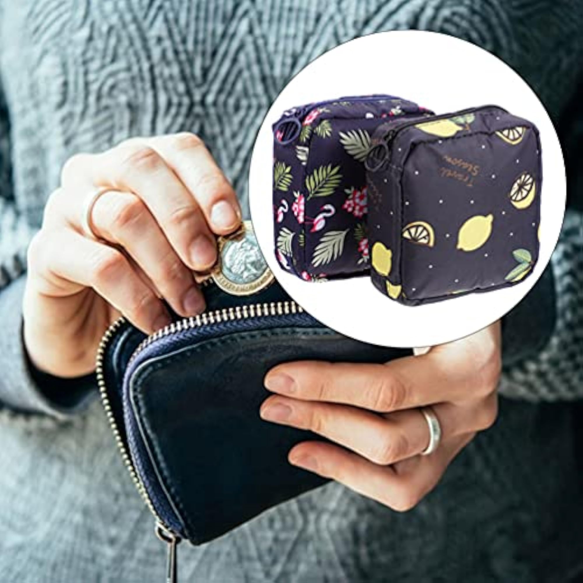 Floral Sanitary Napkin Storage Bags, 4pcs Portable Pouch Set