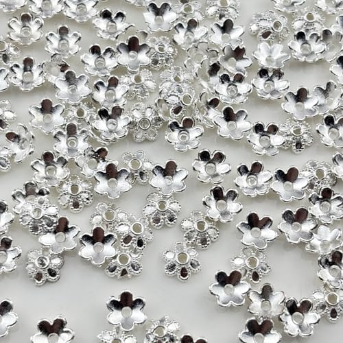 Xinhongo 500pcs 6mm Flower Spacer Beads Caps Metal Flower Bead Caps Accessories for Bracelet Necklace Earrings Lanyard Jewelry Making Supplies(Silver)