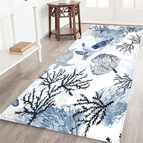 Coastal Beach Runner Rug with Sea Turtle Design Cover