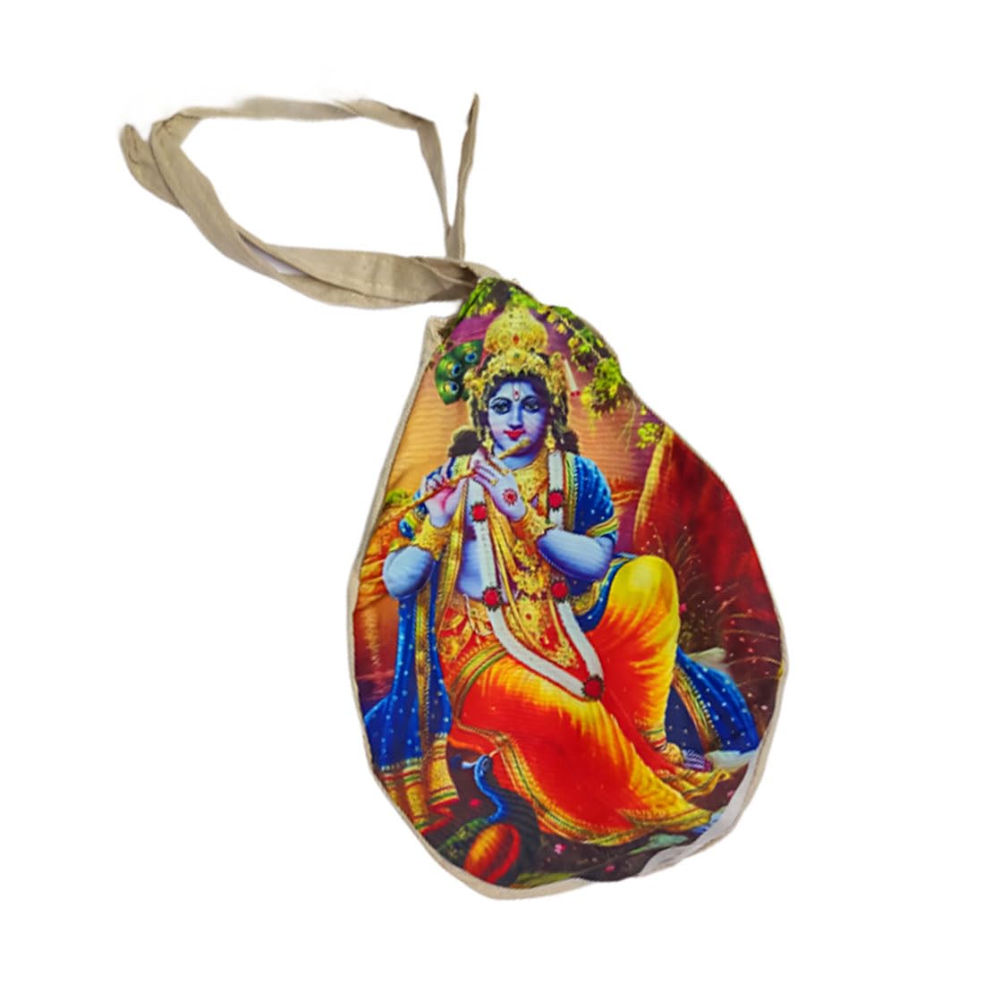 MAHESHWARAM Printed Cotton Radha Krishna Gomukhi Japa Mala Bag/Beeds Jap Mala Potli with zip closer (Multicolor)