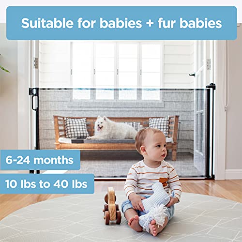 Perma Child Safety Indoor/Outdoor Retractable Baby Gate 33" Tall, Extends To 71" Wide, Black #TOP2