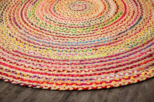 Tapete Redondo Boho 122 cm Multicolor Hecho a Mano miniatura 7