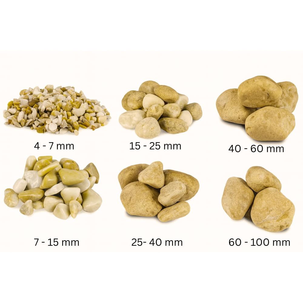 FORTUNATO Ciottoli Decorativi in Marmo Giallo Siena, 25/40 mm, per Giardini e Interni, con Trattamento CIR TONO PLUS (Misura : 25/40, Formato : 25 kg + 1 L)
