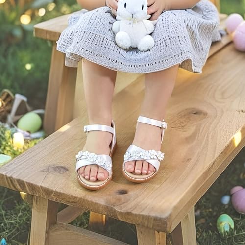 Image of THEE BRON Toddler Girls Sandals Wedding Flower Girl Dress Shoes Open Toe Flats