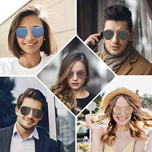 Stylle Classic Aviator Sunglasses And Black Cloth Protective Bag, 100% Uv Protection, Gold Frame/Red Lens + Gold Frame/Blue Lens #TOP1