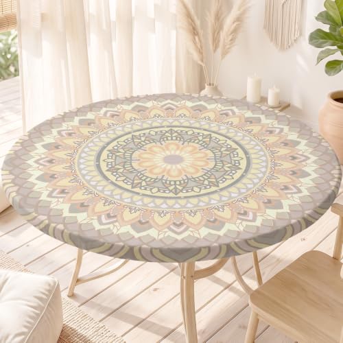 Round Tablecloth Waterproof Elastic Fitted Cover for 36-44 Round Tables