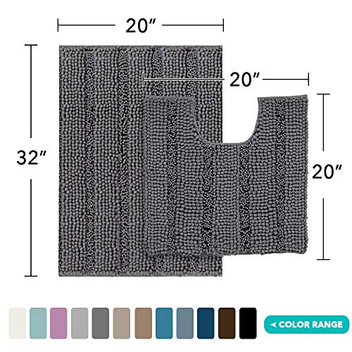 Image of 2 Piece Bathroom Rug Set with Toilet Mat, Soft Absorbent Chenille, Non-Slip