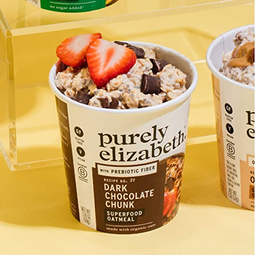 Purely Elizabeth, Dark Chocolate Chunk, Oatmeal Cups With Prebiotic Fiber 2Oz (12 Meals), Gluten-Free, Instant, Organic Oats, Overnight #TOP6