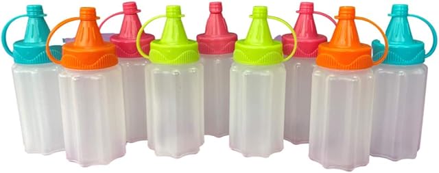 ZYBUX - Pack of 9 - Sauce Pots to Go, Plastic Pots with Lids for Condiments | Travel Squeezy Sauce Bottles - Salad Dressing Container 35 ml Bottle - Random Colours