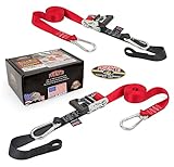 PowerTye 1.5in x 6.5ft Heavy Duty Ratchet Tie-Down Straps with Soft-Tye and Carabiner Hooks - 1,000...