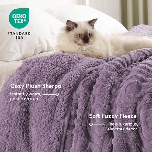 Image of Cottonblue Jacquard Weighted Blanket 15 lbs for Adults Twin Size, Soft Fluffy Sherpa Fleece Weighted Blankets Throw 48 inch x 72 inch for Sleep Relax, Fuzzy Warm Arch Heavy Blanket for Bed Sofa, Purple