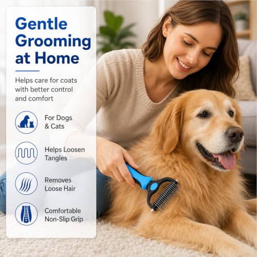Image of Pet Grooming Pro Tool for Dogs Deshedding Brush Shedding Undercoat Rake Dematting Cat Deep Detangling Comb Remover Dual Sided Blade Long Haired Trimmer Matting Slicker (PINK)