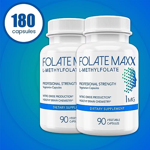 Folatemaxx L-Methylfolate Supplement (1Mg) - Professional Strength With Optimized Bioactive Methylfolate - 5 Mthf - Non-Gmo, Gluten Free, Soy Free, Gmp - 180 Vegetarian Unflavored Capsules #TOP3