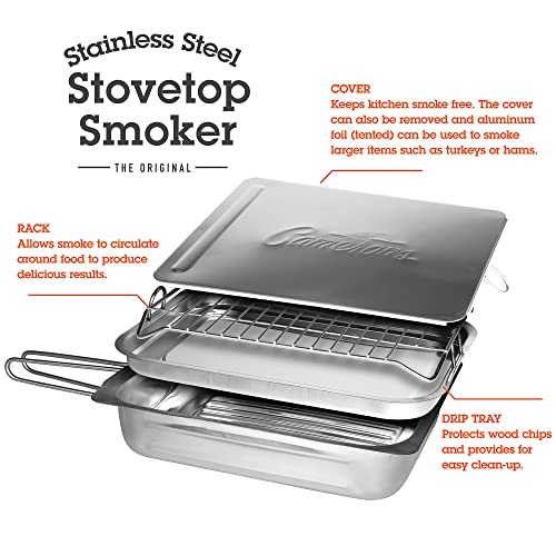 Camerons Original Stovetop Smoker - Smoker Box Gift Set w/Oak, Apple, Hickory Wood Chips & Recipes- Indoor Outdoor Use on Any Heat for Smoking Meats, Veggies & Seafood - Grilling Gift for Father's Day by Camerons - Image 2