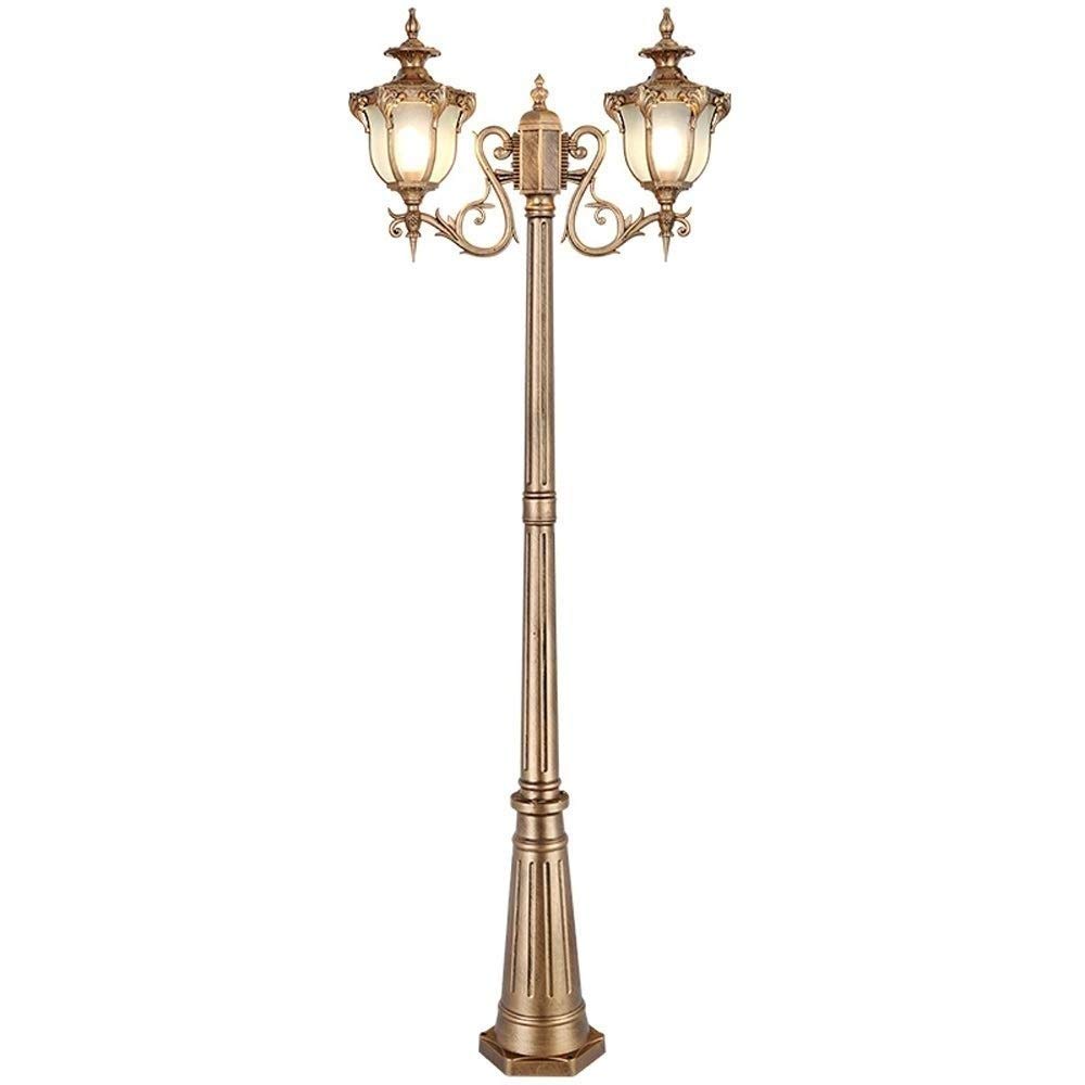 QUSYZD Lamp Post Lights Outdoor, Vintage Ip55 Waterproof Outdoor Street Light European Retro High Pole Pillar Lamp 2 Heads Glass Lampshade Post Lantern Durable Antirust Aluminu,3.05m