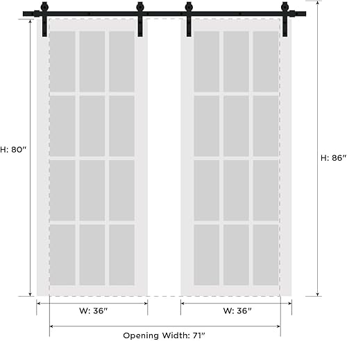 Miniatura 16 de SARTODOORS Puertas correderas dobles de granero de 48 x 96 pulgadas con herrajes Quadro 4111 White Ash Juego resistente de perchas de riel de 13