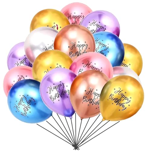 Ovanda Happy Birthday Bunt Metallic Luftballons, 24 Stück Bunte Geburtstag Ballons, Happy Birthday Deko, Latex Ballons für Geburtstag Junge Mädchen, Kindergeburtstag Deko,Babyparty,Luftballon Girlande