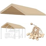 10&apos;x20&apos; Upgraded Carport Replacement Top Canopy Cover for Car Garage Shelter Tent Party Tent with Ball Bungees Beige &lpar;Only Top Cover&comma; Frame is not Included&rpar;