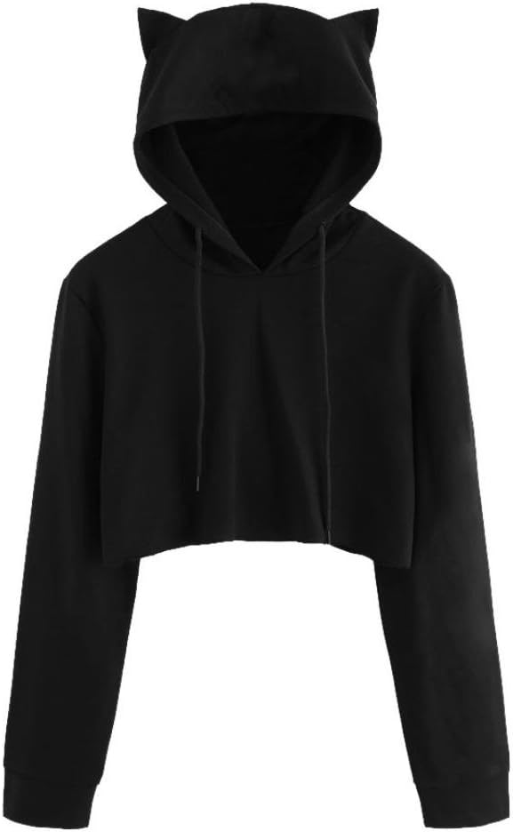 TUDUZ SweatshirtWomens Short Hoodie Sweatshirt, TUDUZ Womens Cat Ear Long Sleeve Solid Color Hoodie Sweatshirt Hooded Pullover Tops Blouse