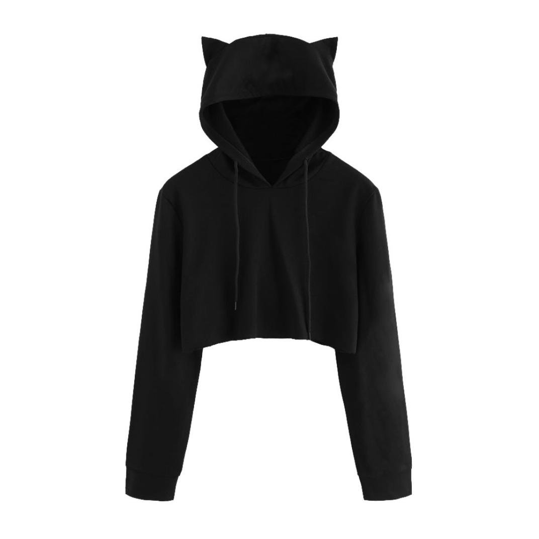 TUDUZ SweatshirtWomens Short Hoodie Sweatshirt, TUDUZ Womens Cat Ear Long Sleeve Solid Color Hoodie Sweatshirt Hooded Pullover Tops Blouse