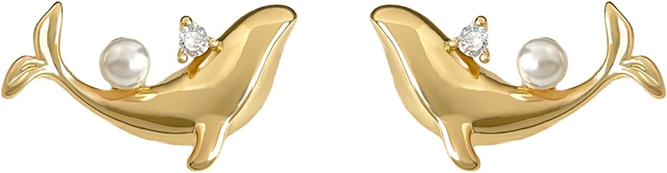 18K Gold Plated Whale Earrings Cute Animal Earrings Jewelry Gifts for Women