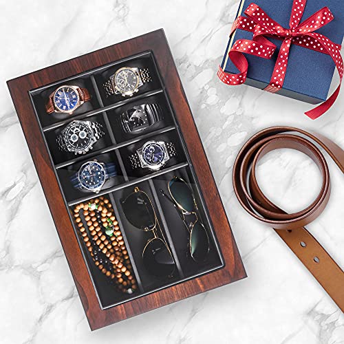 Watch Box Organizer For Men, Luxury Wood Watch Jewelry Box With Valet Drawer, Watch Display Organizer With Real Glass Top, Multipurpose Jewelry Organizer For Sunglasses, Rings, Bracelet, And More #TOP5