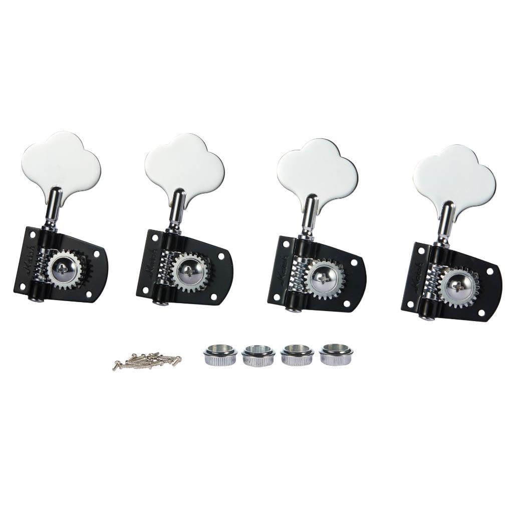 Cloverleaf Right Handed 4R Bass Guitar Tuners Bass Tuning Machine Heads Bass Tuning Keys Pegs for American Standard/Highway One Series Basses Black with Chrome