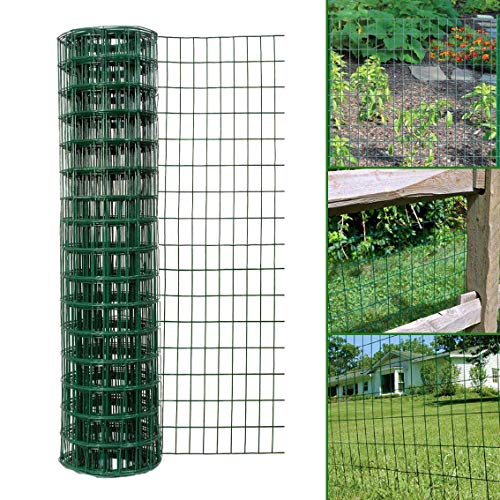 Simpa Multipurpose 1M x 10M - Green PVC Coated Galvanised Steel Wire Garden Fencing Roll Mesh Hole Spacing 10.16cm x 5.08cm