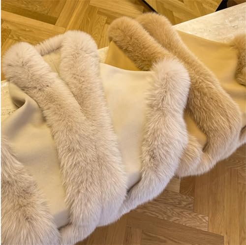 CAPE-Soft Warm Cashmere Pashmina Wool Shawl For Women's Real Fox Fur Trimmed Wrap Cloak3