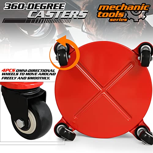 M-Auto Rolling Workshop Mechanic Stool Creeper Seats With Tool Storage Drawers And Can Holders, 300Lbs Garage Rolling Toolbox Stool With Wheels, Work Rolling Stools For Shop Or Garage, Red #TOP7