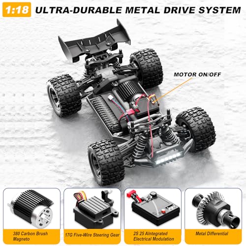 Image of 1:18 Scale All-Terrain RC Car for Adults - 40+KM /H High Speed 4WD Off-Road Remote Control Truck with 2 Rechargeable Batteries, 2.4GHz Electric Toy Vehicle Gift for Teens and 14+ (1:18 Scale)