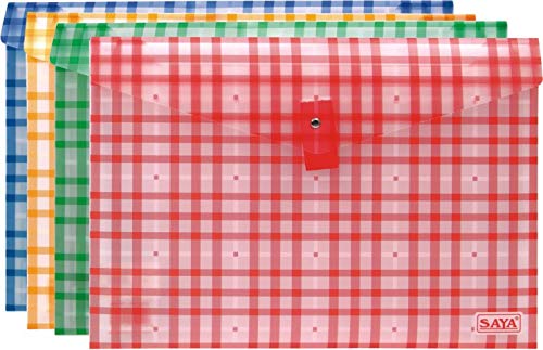 SAYA Clear Bag Superior - Transparent File Folder for Organized Office & School Supplies - Random Color Pack - Secure Closure Design - Landscape Print - Durable Polypropylene Pack of 6