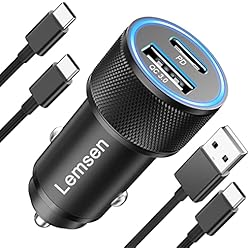 Cargador Rapido Auto Cargador Coche Carga Rapida 60W, Adaptador USB C, PD&QC3.0 Cargador Movil Mechero con 2X Cables para Samsung Galaxy S23 Ultra/S22/S21/S20,iPhone 15 Pro MAX,iPad Pro