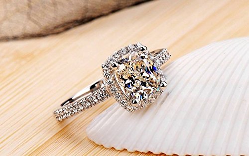 Cutedoumiao Cushion 3ct CZ Engagement Rings for Women Cubic Zirconia Promise Halo Engagement Ring 925 Sterling Silver Solitaire Engagement Ring (7)4