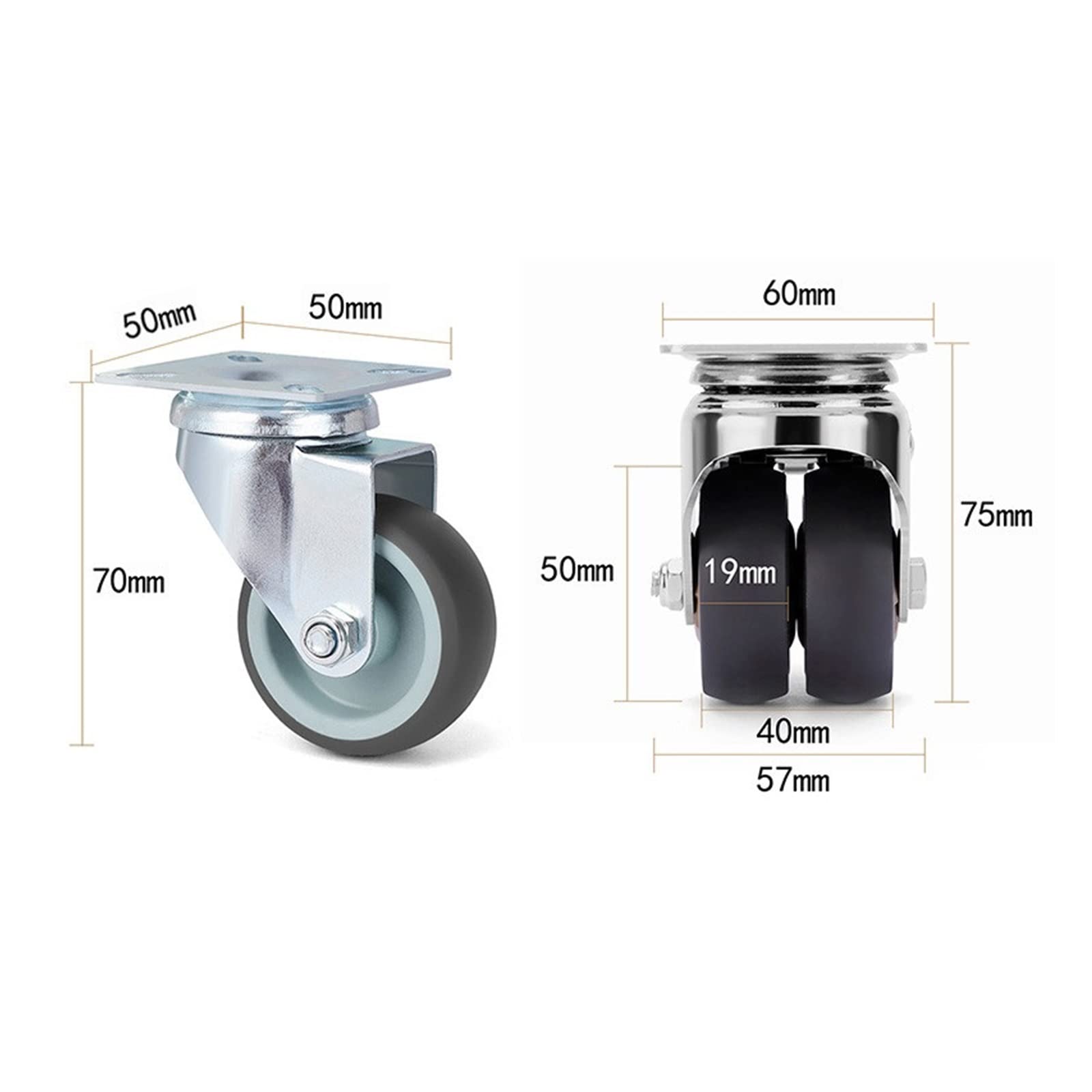 Rueda De Freno De 4 Piezas De 2 Pulgadas, Muebles De Carro De Plataforma | Carro de plataforma, muebles, goma blanda de 2 pulgadas, giro de 360, con freno, rollo suave(Brake and no brake)