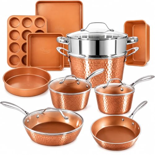 Gotham Steel Hammered 15Pc Pots and Pans Set Non...