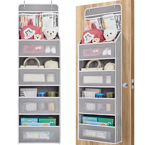 Image of JARLINK 5-Shelf Over Door Organizer Storage, Upgrade Hanging Storage with Clear Window, 50 lbs Load Storage Organizer for Bedroom, Bathroom, Nursery, Baby Kids Toys, Diapers, Pantry, Grey