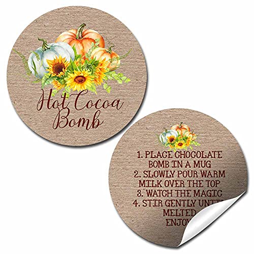 Autocollants bombes de cacao chaud automne AmandaCreation : 40 étiquettes citrouilles ronds 5,1 cm