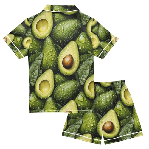 senya Avocado Fruit Satin Summer Pajama Sets Silk Short Sleeve Button Down Sleepwear2