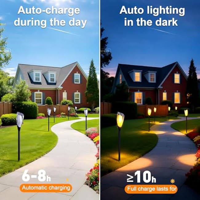 Solar Flame Lights Outdoor¡ª Torch Lights with Flickering Flame, Waterproof Landscape Garden Pathway Light, Solar Torches for Outside Patio Pathway Yard Decorations (4 Pack)