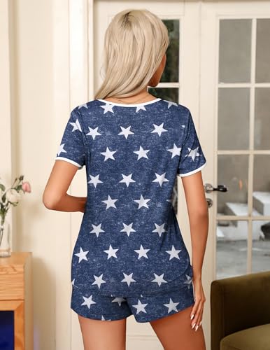 Image of Ekouaer Pajama Set for Women 2 Piece Lounge Set Short Sleeve Tops and Shorts Soft Sleepwear, Chest Pocket