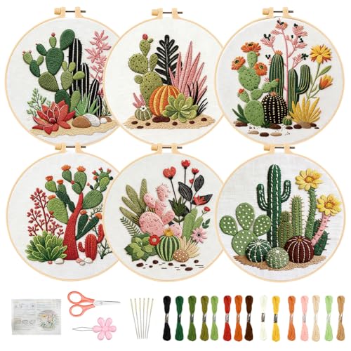 Kit de broderie débutants FREEBLOSS | Activité relaxation et décoration maison motifs cactus